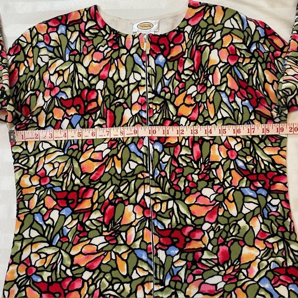 Vintage Talbots Cardigan Sz M Stained Glass Mosaic Floral Pattern Zip Front - Picture 4 of 13